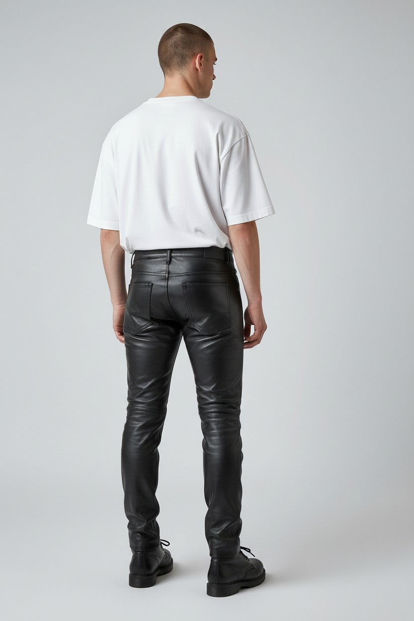 Men's Real Leather Bikers Pants 5 Pockets Pants 501 Levi's Style Leather Jeans Pants