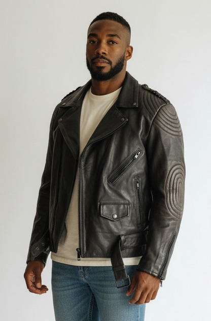 Men's Real Cowhide Vintage Leather Bikers Jacket With Quilted Panels