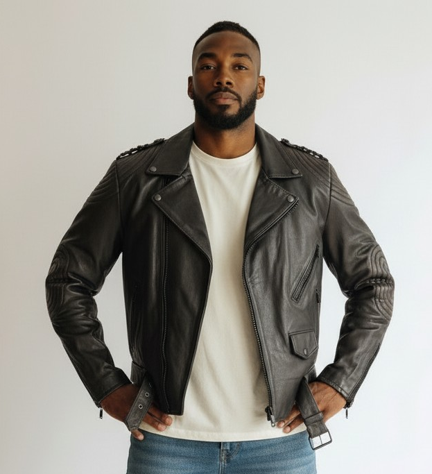 Men's Real Cowhide Vintage Leather Bikers Jacket With Quilted Panels