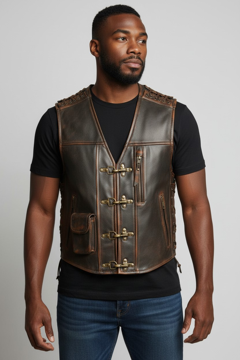 Men's Real Cowhide Distressed Leather Bikers Vest Handmade Vest
