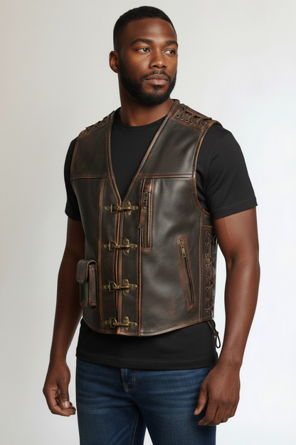 Men's Real Cowhide Distressed Leather Bikers Vest Handmade Vest
