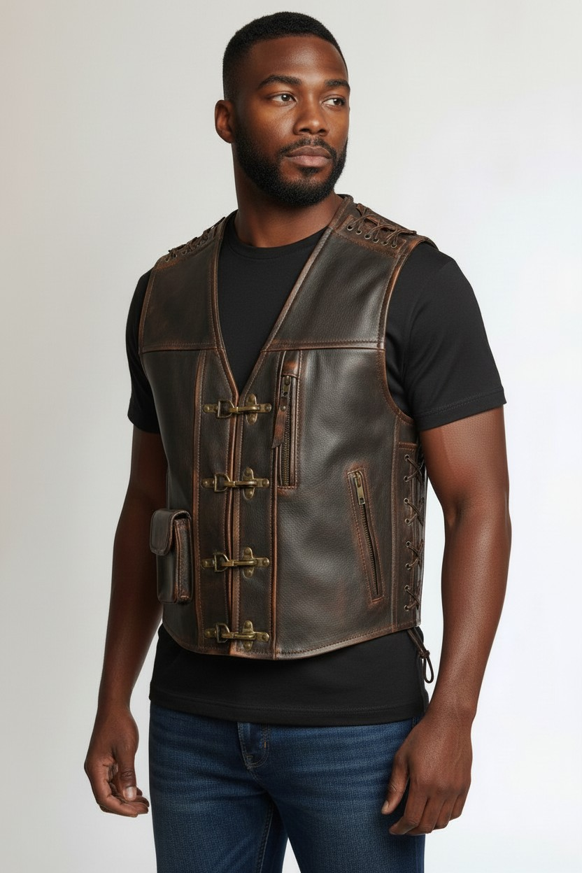 Men's Real Cowhide Distressed Leather Bikers Vest Handmade Vest
