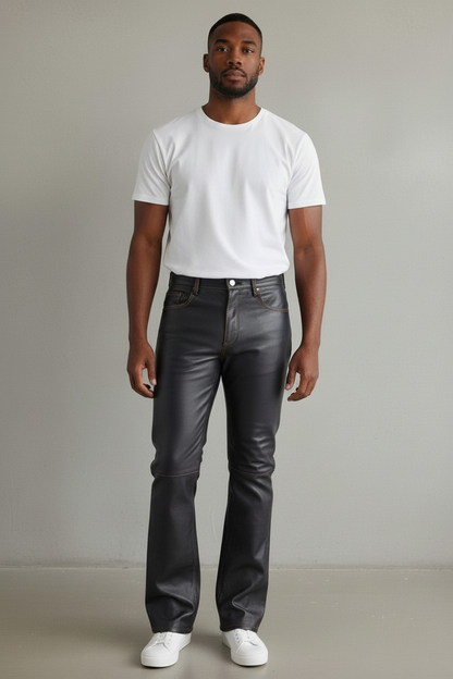 Men’s Lamb Leather Boot cut Pants 5 Pockets With Contrast Thread Bikers Pants