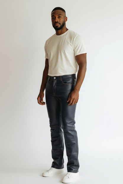 Men’s Lamb Leather Boot cut Pants 5 Pockets With Contrast Thread Bikers Pants