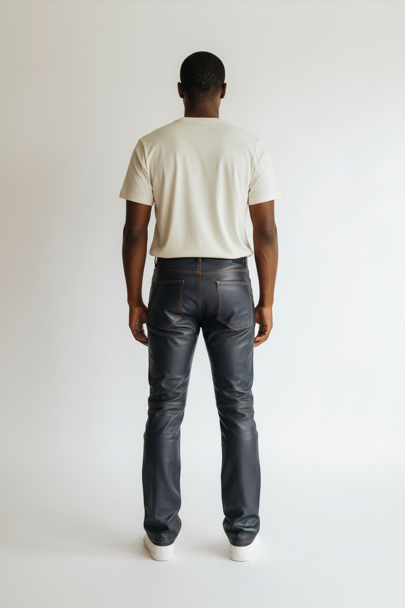 Men’s Lamb Leather Boot cut Pants 5 Pockets With Contrast Thread Bikers Pants