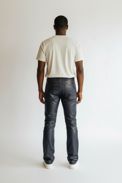 Men’s Lamb Leather Boot cut Pants 5 Pockets With Contrast Thread Bikers Pants