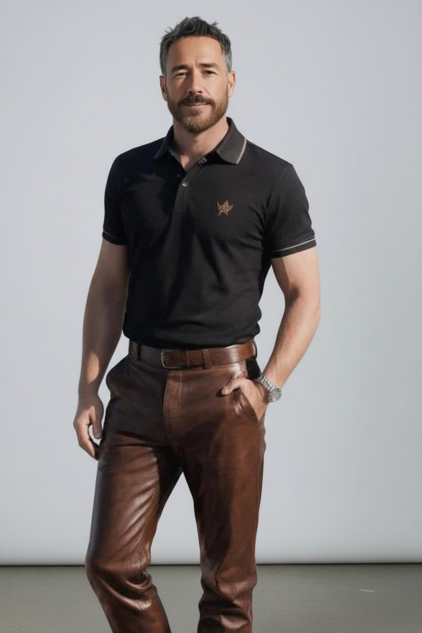 Men's Real Vintage Leather Chinos Style Pants Slash Pockets 2 Tone Leather Pants
