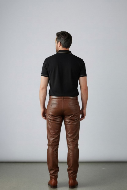 Men's Real Vintage Leather Chinos Style Pants Slash Pockets 2 Tone Leather Pants