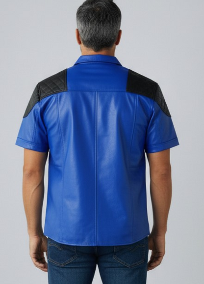 Men's Real Leather Police Shirt Soft Lamb Leather Gay Leather Shirt