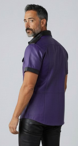 Men's Real Leather Police Shirt Soft Lamb Leather Gay Leather