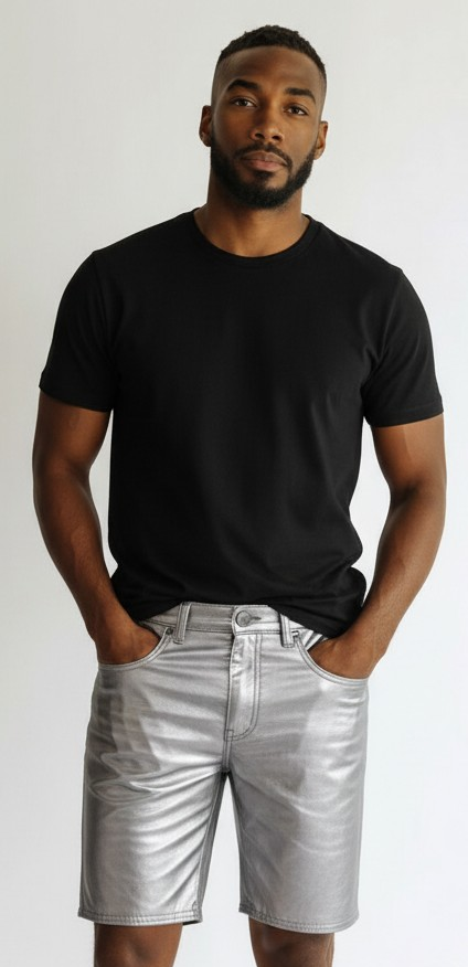 Men’s Real Metallic Lamb Leather 5 Pockets Shorts Slim Fit Leather Shorts