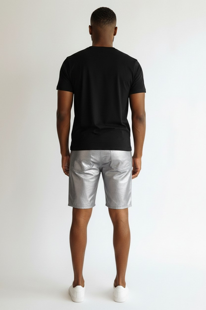 Men’s Real Metallic Lamb Leather 5 Pockets Shorts Slim Fit Leather Shorts