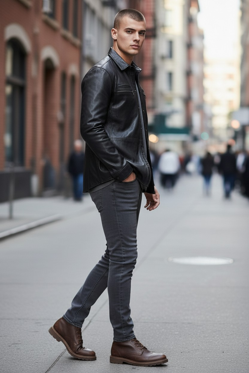 Men's Real Lamb Leather Shirt Soft Leather Shirt