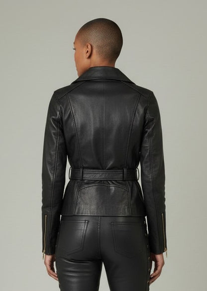 Women's Real Lamb Leather Bikers Jacket Leather Biker Jacket With Front & Back Zips