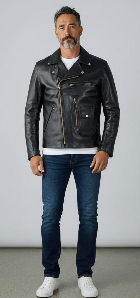 Men's Classic Cowhide Leather Brando Biker Jacket
