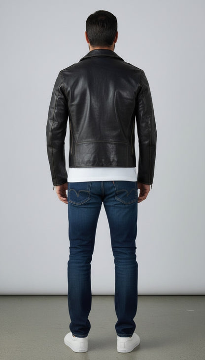 Men's Classic Cowhide Leather Brando Biker Jacket