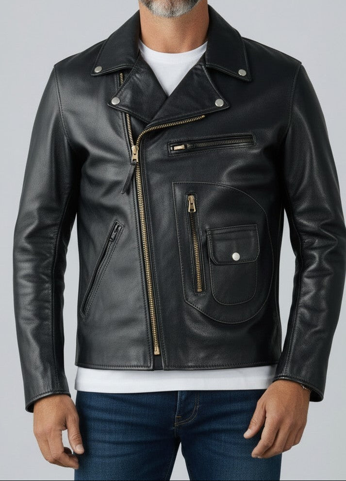 Men's Classic Cowhide Leather Brando Biker Jacket