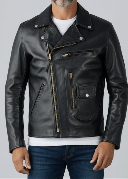 Men's Classic Cowhide Leather Brando Biker Jacket