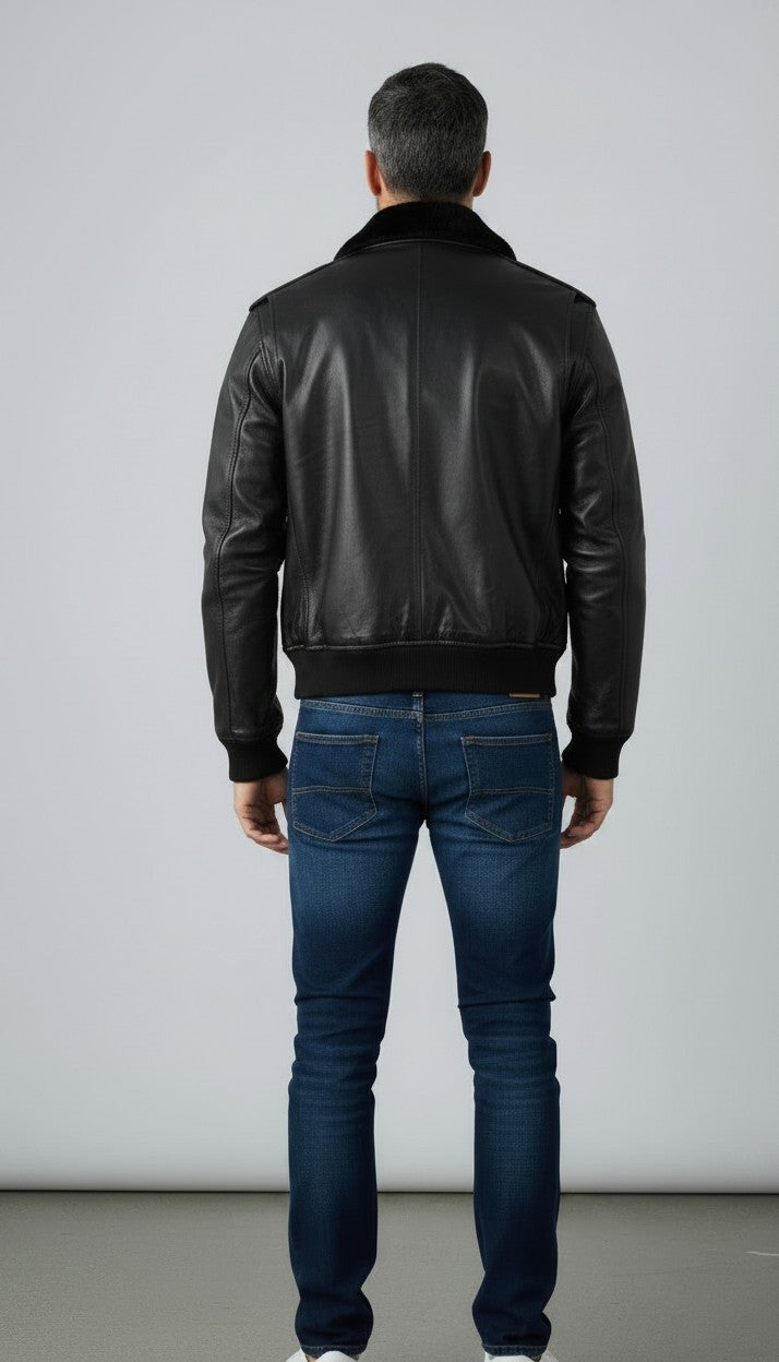 Men's Real Leather Flying Jacket Pilot /Aviator / Bomber With Detachable Fur Collar