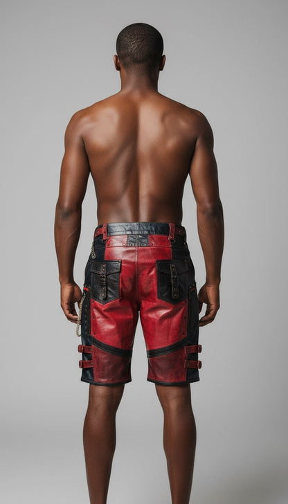 Men's Genuine Distressed Cow Leather Biker/Gothic/Punk Shorts