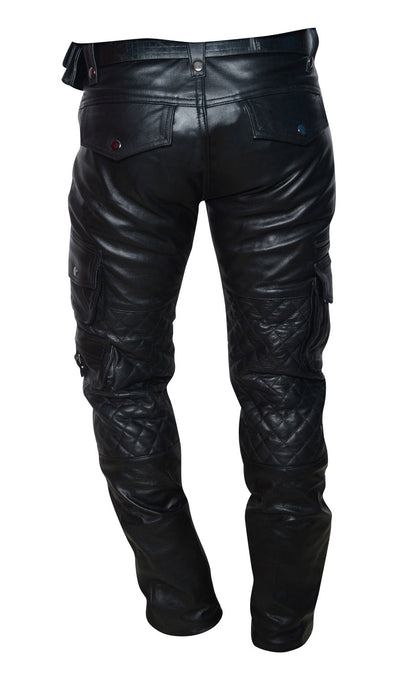 Premium Black Natural Grain Cowhide Leather Cargo Pants.