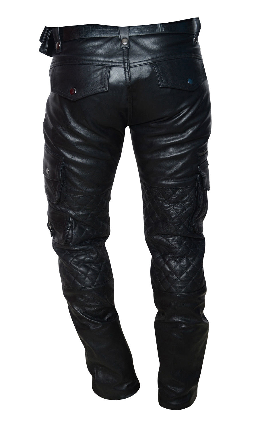 Premium Black Natural Grain Cowhide Leather Cargo Pants.