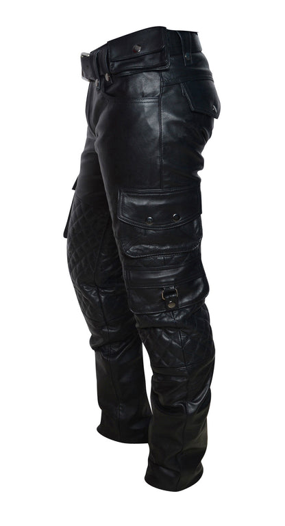 Premium Black Natural Grain Cowhide Leather Cargo Pants.