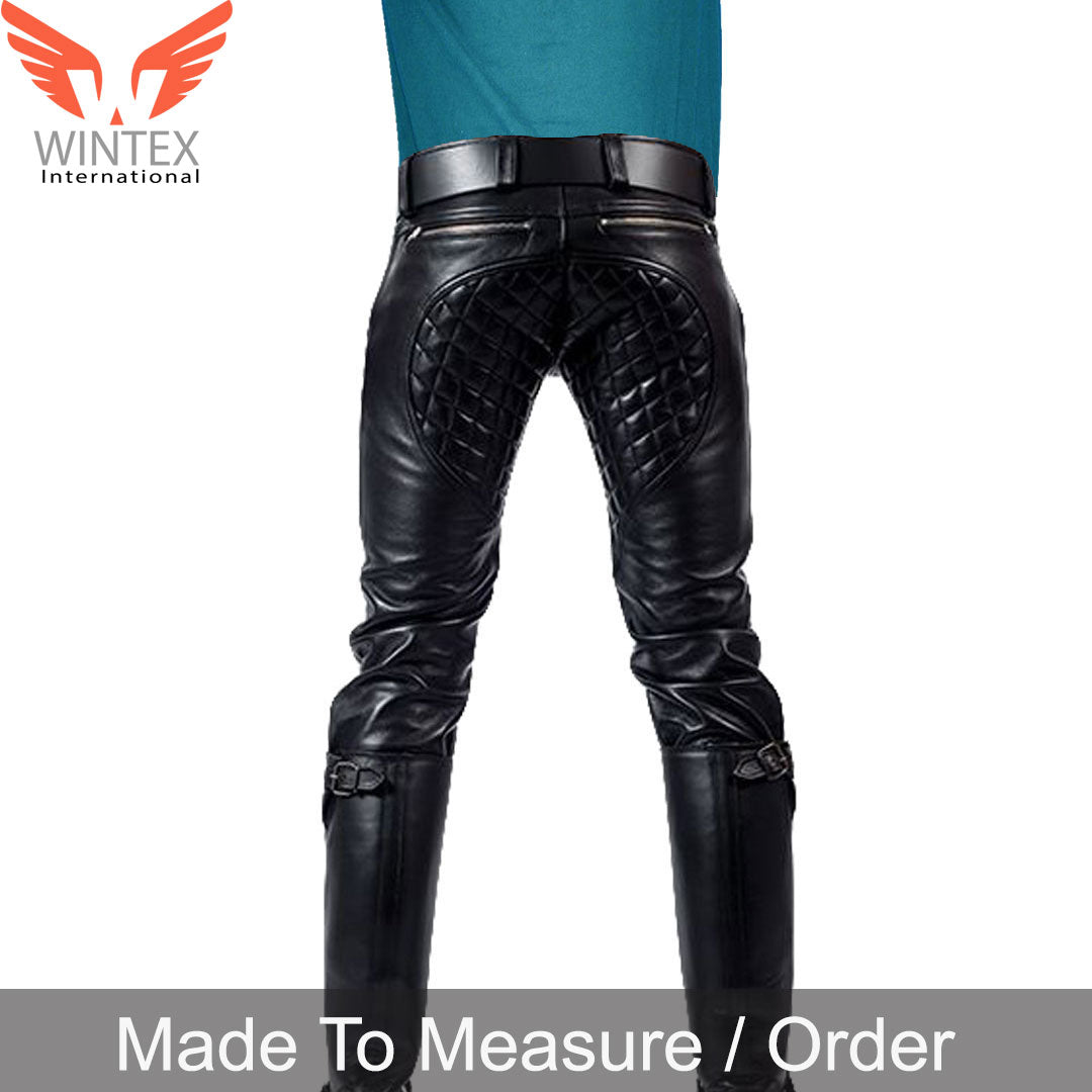 Men’s Real Leather Carpenter Pants With Quilted Panels Quilted Sailor Pants