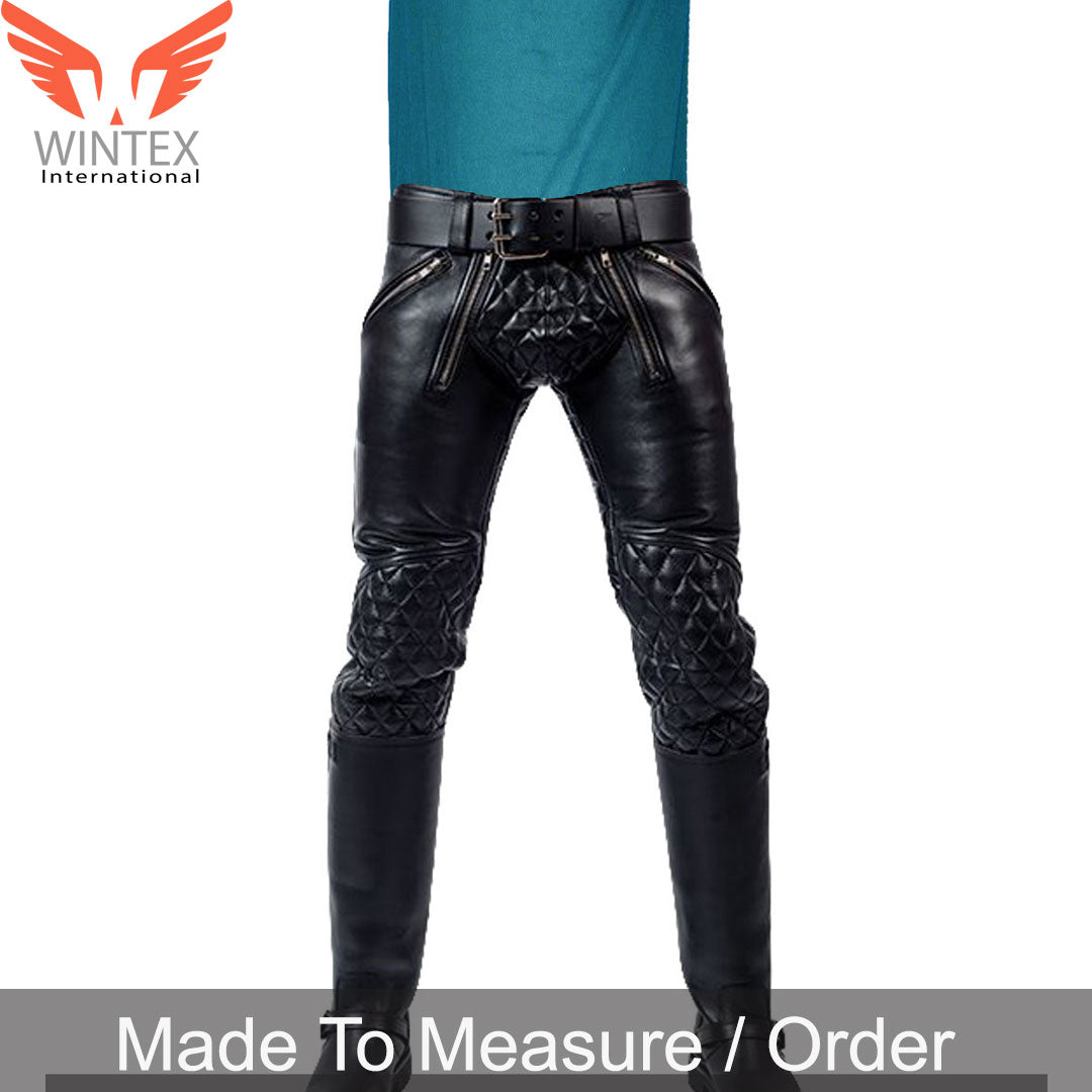 Men’s Real Leather Carpenter Pants With Quilted Panels Quilted Sailor Pants