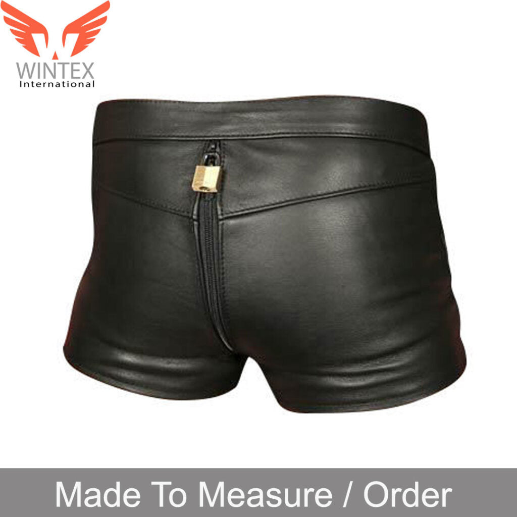 Men’s Real Cowhide Leather Chastity Shorts With Free Padlocks
