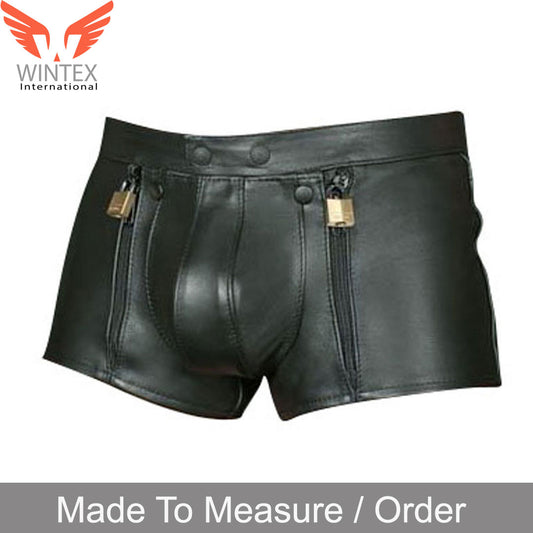 Men’s Real Cowhide Leather Chastity Shorts With Free Padlocks