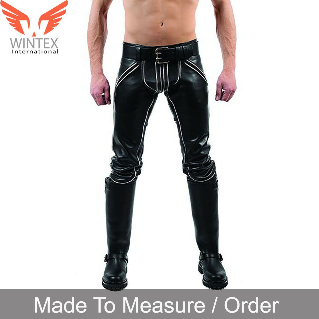 Men’s Real Leather Pants Bikers Pants With Color Piping Bikers Pants BLUF Pants