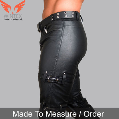 Men’s Real Cowhide Leather Chastity Pants / Trousers Restraint Leather Pants