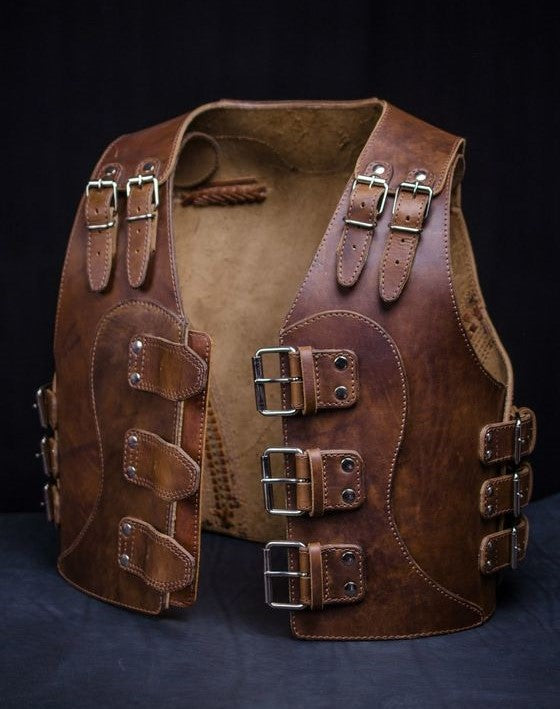 Men's Genuine Thick Vintage Leather Bikers Vest Choppers Leather Vest Steampunk Vest