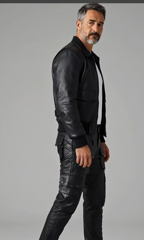 Men's Real Cowhide Leather Cargo Pants Bikers Pants