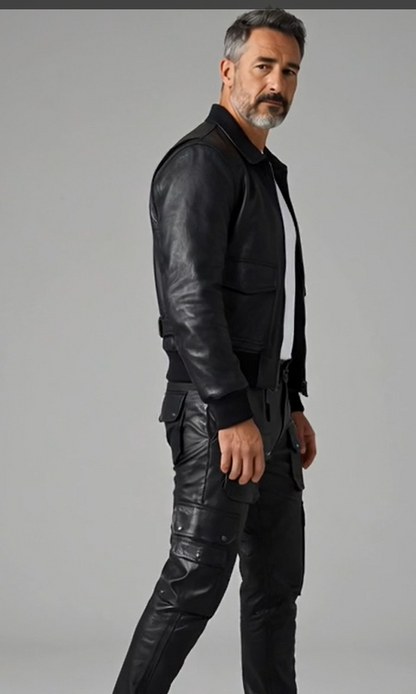 Men's Real Cowhide Leather Cargo Pants Bikers Pants