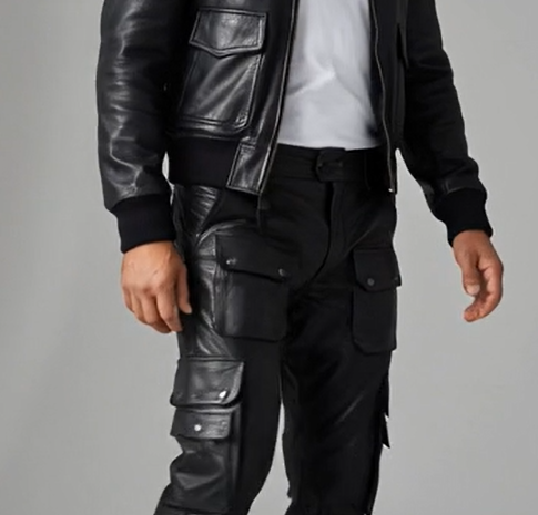 Men's Real Cowhide Leather Cargo Pants Bikers Pants