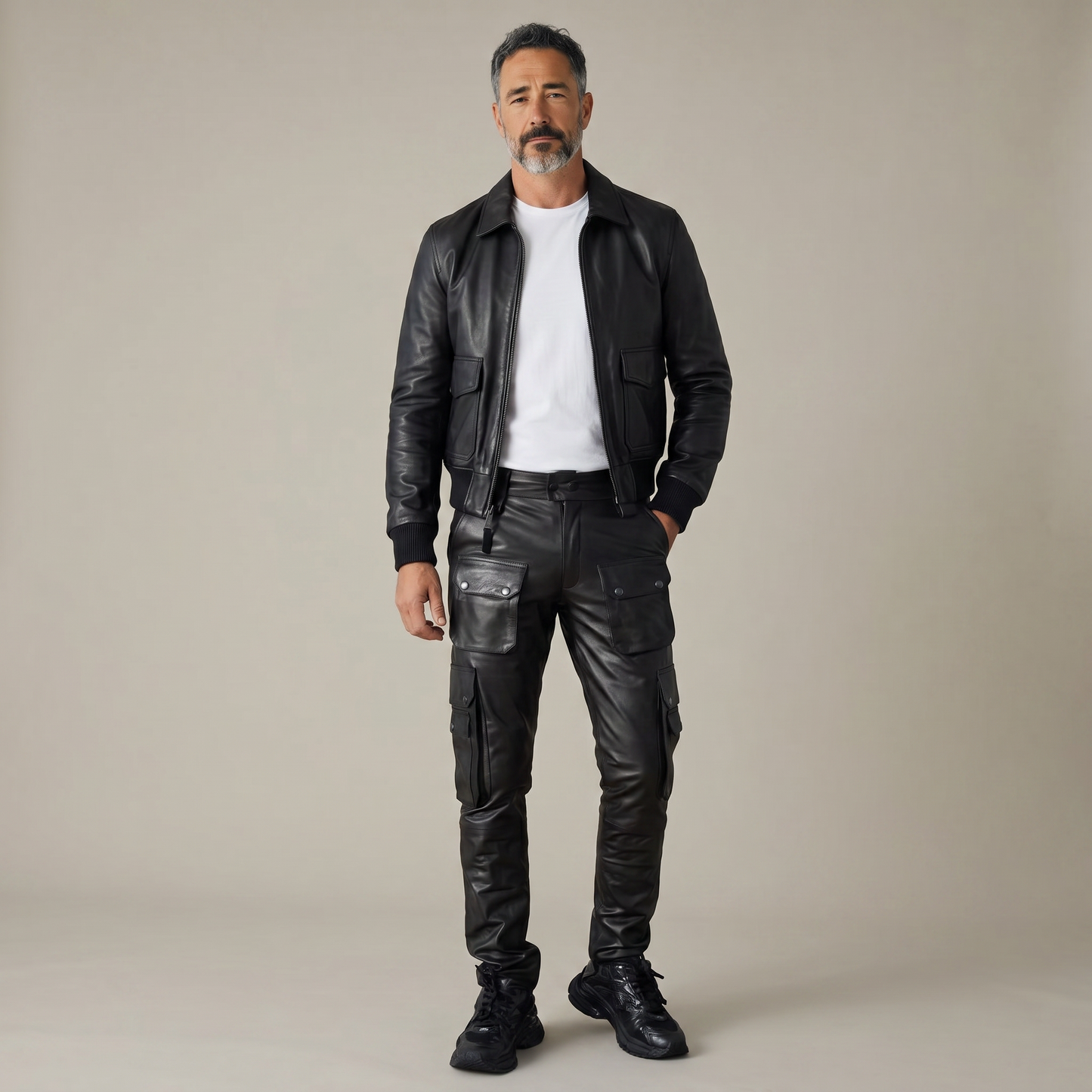 Men's Real Cowhide Leather Cargo Pants Bikers Pants