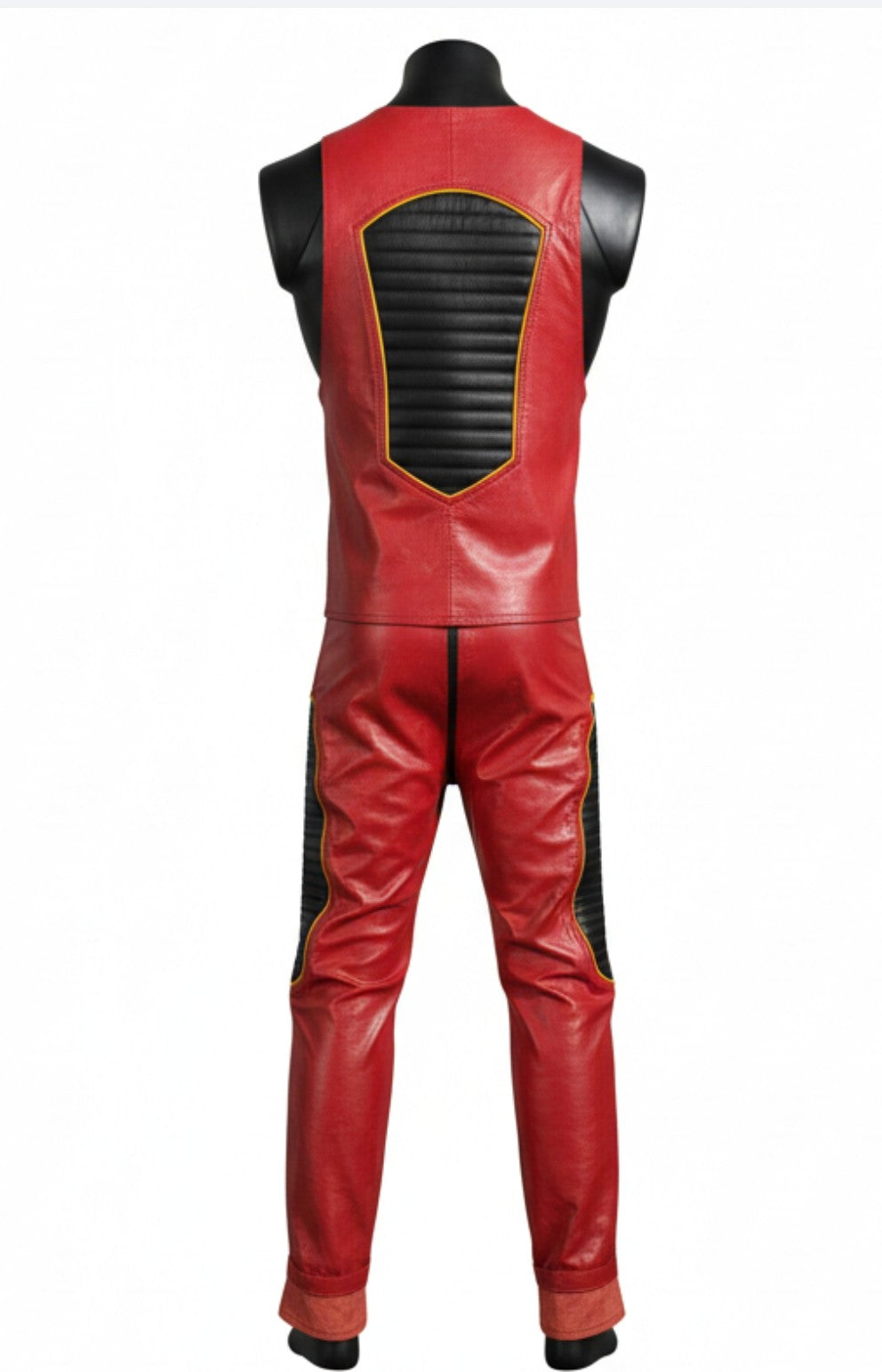 Men's Real Leather  Sleeveless  Jumpsuit  With Quilted Panels Jumpsuit