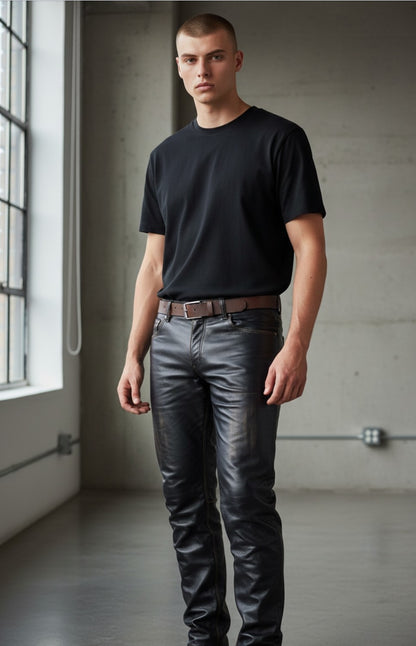 Men's Vintage Leather 5 Pockets Style Bikers Pants / Handmade Bikers Trouser