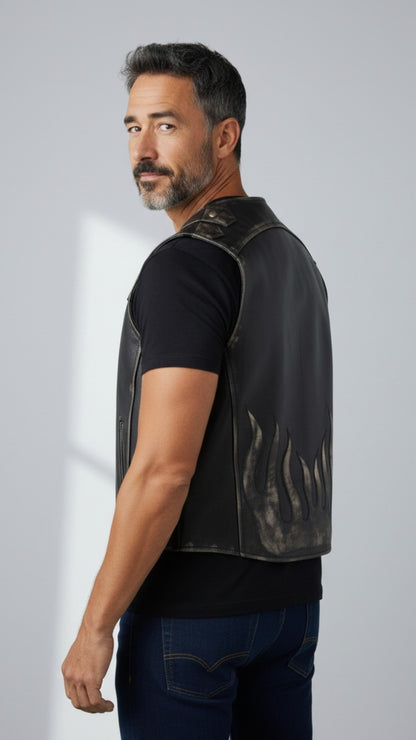 Men's Real Cowhide Distressed Leather Bikers Vest Handmade Vest: