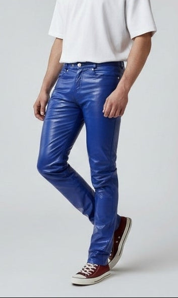 Men’s Real Cow Leather Slim Fit 501 Style Slim Fit Casual / Bikers Pants