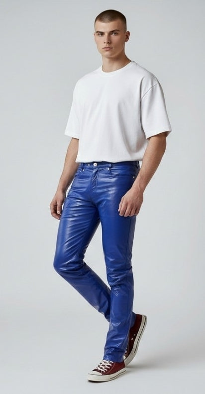 Men’s Real Cow Leather Slim Fit 501 Style Slim Fit Casual / Bikers Pants