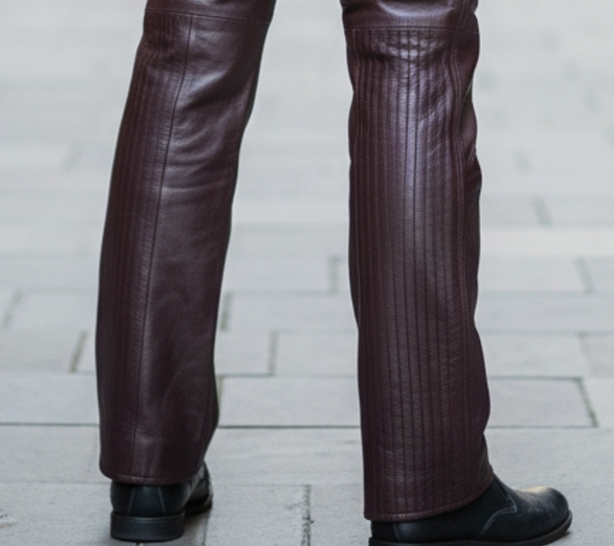 Men’s Real Cow Leather Slim Fit Full Length Zipped Front Panels Pants: