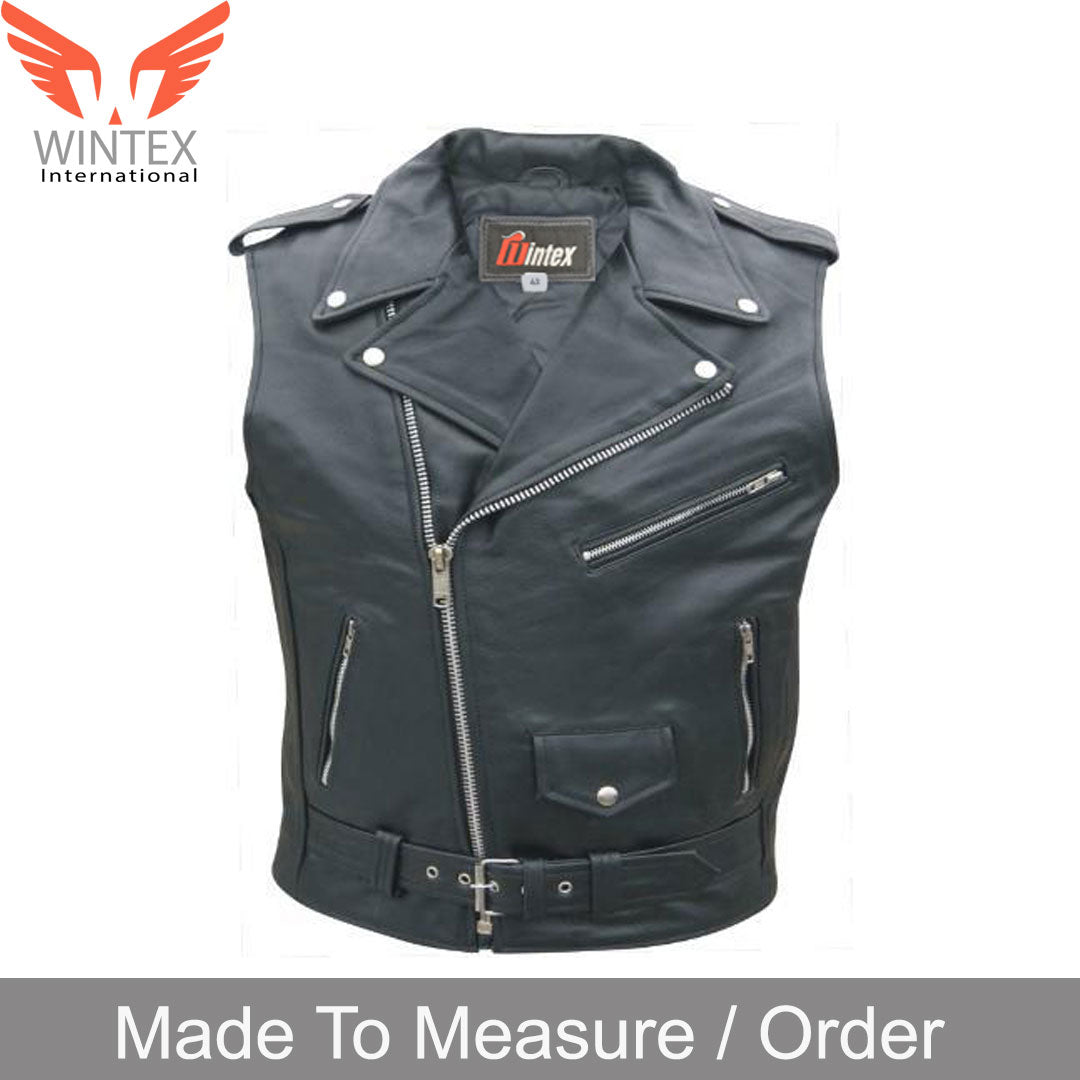 Men’s Real Cowhide Leather Brando Bikers Vest Sleeveless Bikers Vest / Jacket
