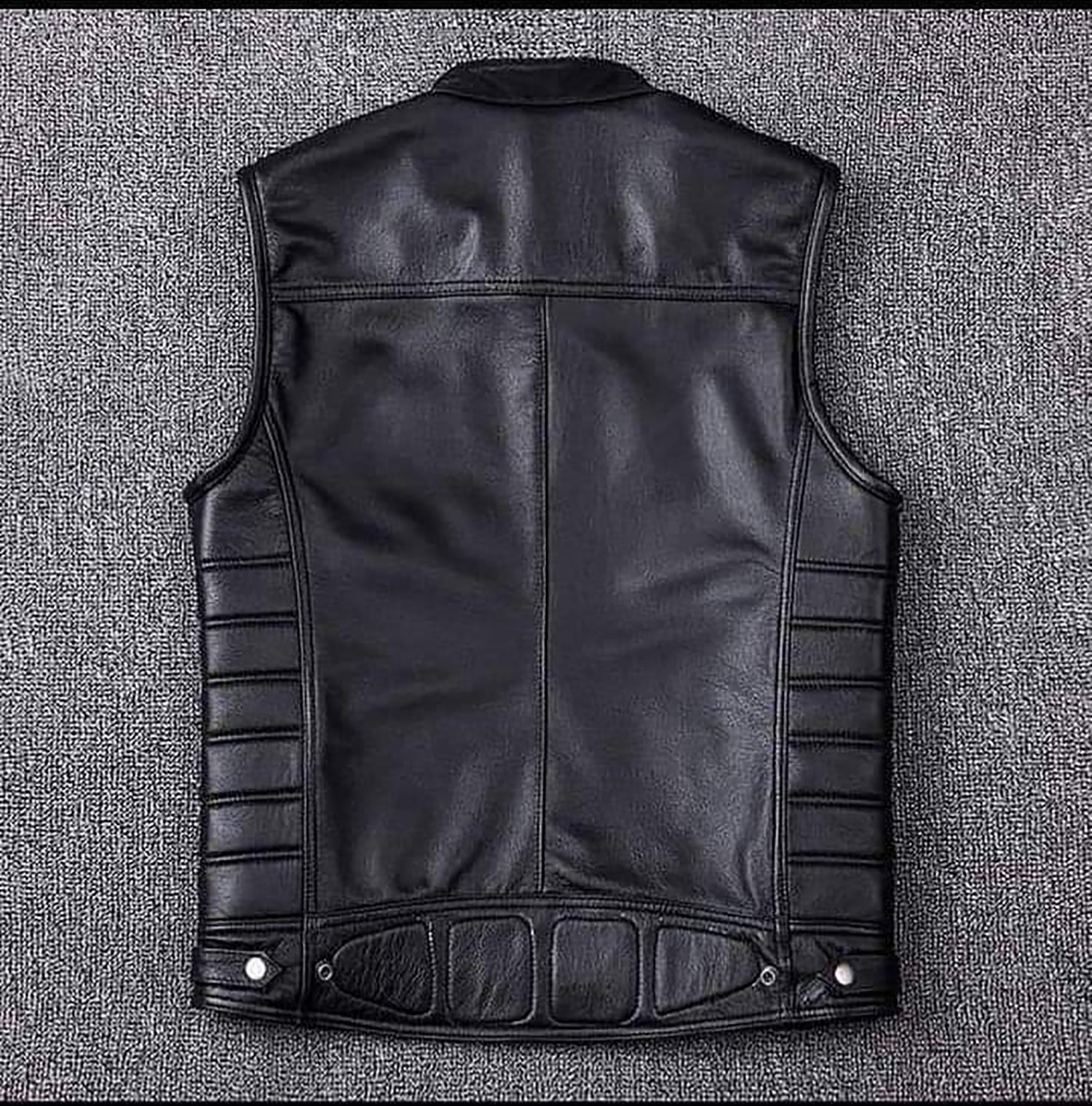 MEN'S REAL COW LEATHER BLACK MOTORCYCLE VEST BIKER VEST / WAISTCOAT
