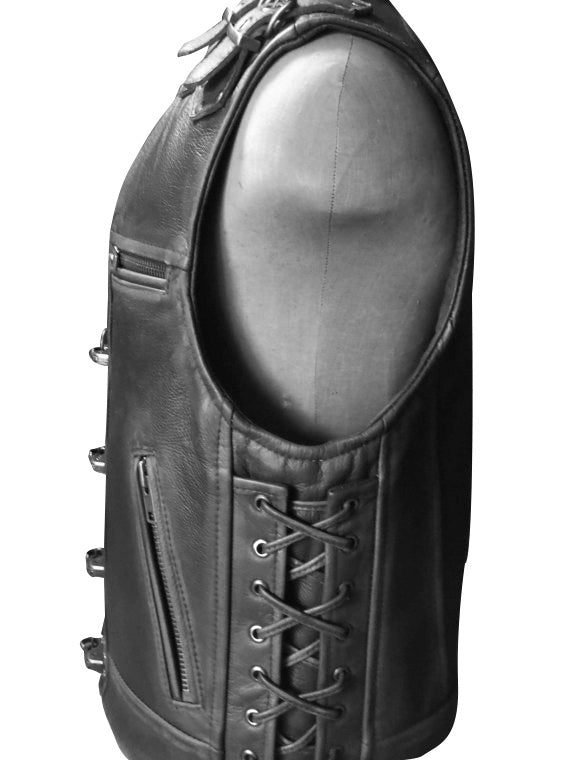 MENS REAL COW LEATHER BLACK MOTORCYCLE VEST BIKER VEST WAISTCOAT