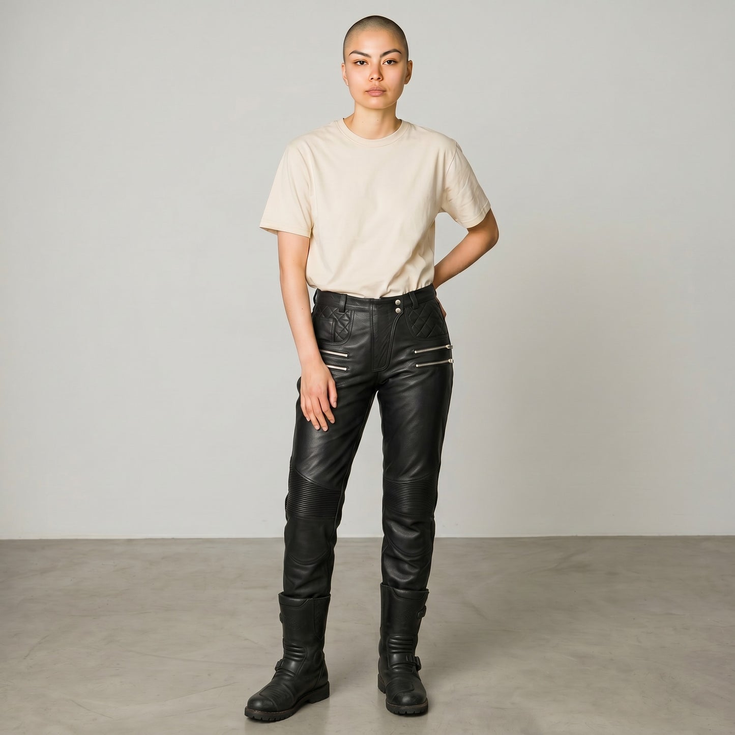 Women Real Cowhide Leather Bikers Pants