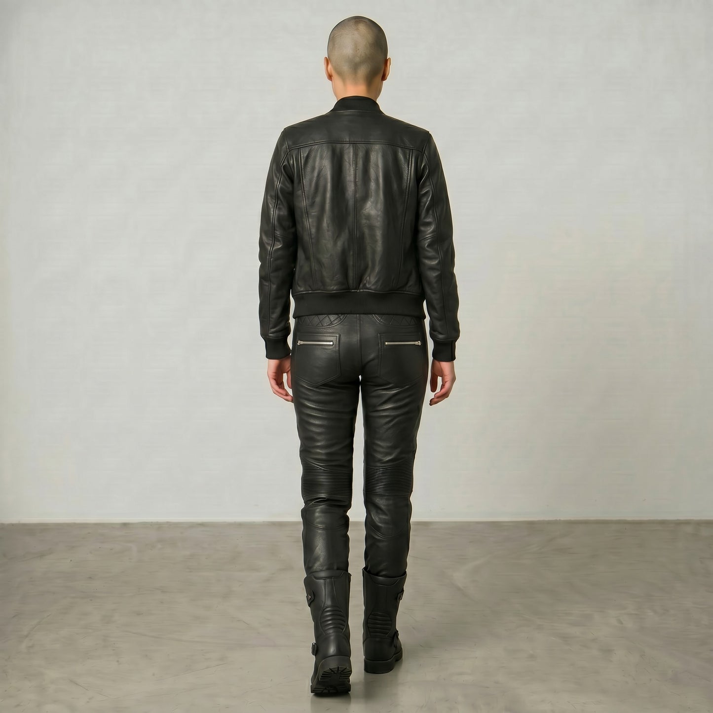 Women Real Cowhide Leather Bikers Pants