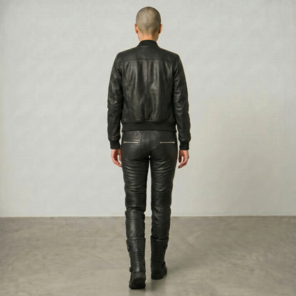 Women Real Cowhide Leather Bikers Pants